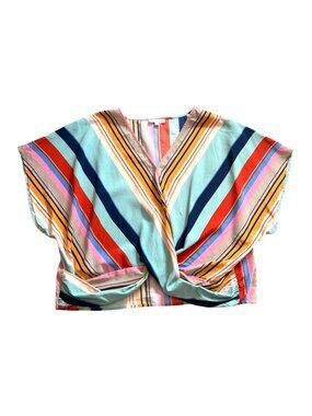 Umgee Women's Draped Top Blouse Sz XL V-Neck Batwing Sleeve Retro Boho Striped